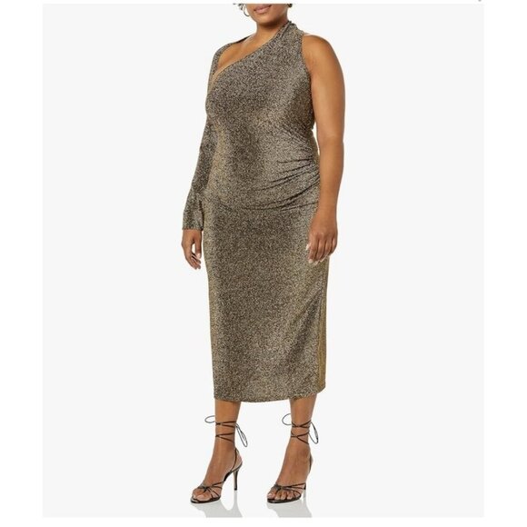 Terea Women's Nola One Shoulder Metallic MIdi Dress Size 2X NWT - Picture 1 of 6